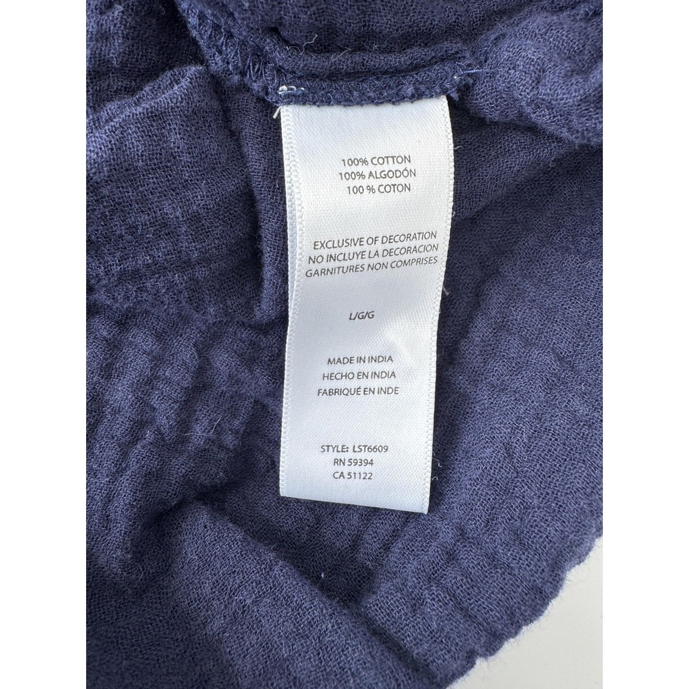 Beachlunchlounge Button Up Shirt Womens Large Blue Star Embroidered Tie Cropped - Picture 5 of 5